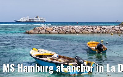 MS Hamburg at anchor in La Digue, Seychelles 24.02.2026