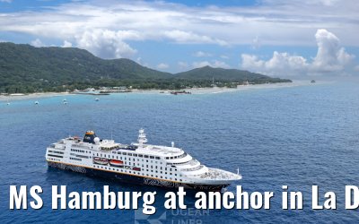 MS Hamburg at anchor in La Digue, Seychelles 24.02.2026