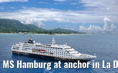 MS Hamburg at anchor in La Digue, Seychelles 24.02.2026