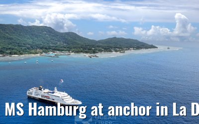 MS Hamburg at anchor in La Digue, Seychelles 24.02.2026