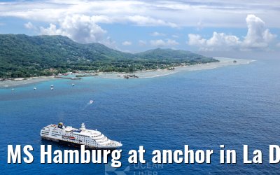 MS Hamburg at anchor in La Digue, Seychelles 24.02.2026