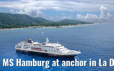 MS Hamburg at anchor in La Digue, Seychelles 24.02.2026