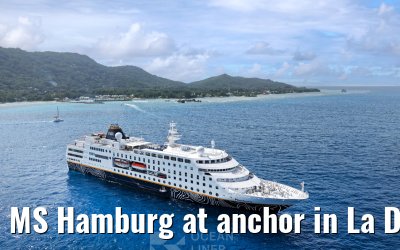 MS Hamburg at anchor in La Digue, Seychelles 24.02.2026