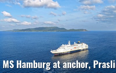 MS Hamburg at anchor, Praslin 23.02.2026