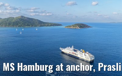 MS Hamburg at anchor, Praslin 23.02.2026