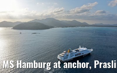 MS Hamburg at anchor, Praslin 23.02.2026