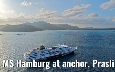 MS Hamburg at anchor, Praslin 23.02.2026