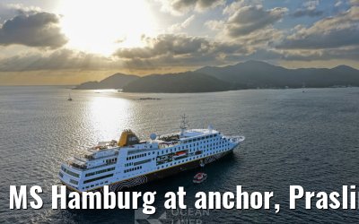 MS Hamburg at anchor, Praslin 23.02.2026