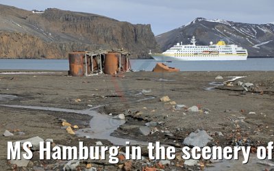 MS Hamburg in the scenery of the Whalers Bay, Antarctica 07.01.2017