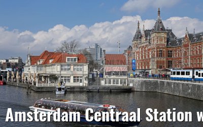 Amsterdam Centraal Station with river boat 03.04.2016 Amsterdam Centraal Station with river boat 03.04.2016