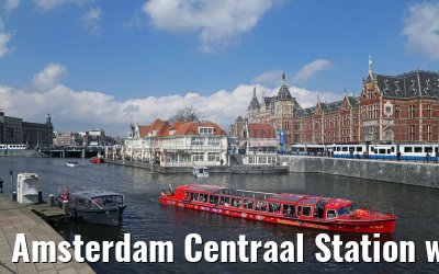 Amsterdam Centraal Station with river boat 03.04.2016 Amsterdam Centraal Station with river boat 03.04.2016