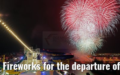 Fireworks for the departure of the Norwegian Escape from the port of Hamburg Fireworks for the departure of the Norwegian Escape from the port of Hamburg