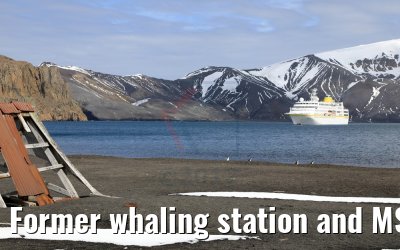 Former whaling station and MS Hamburg, Whalers Bay, Deception Island, Antarctica 07.01.2017 Former whaling station and MS Hamburg, Whalers Bay, Deception Island, Antarctica 07.01.2017