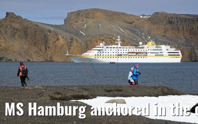 MS Hamburg anchored in the caldera of Whalers Bay, Deception Island, Antarctica 07.01.2017 MS Hamburg anchored in the caldera of Whalers Bay, Deception Island, Antarctica 07.01.2017