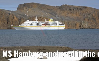 MS Hamburg anchored in the caldera of Whalers Bay, Deception Island, Antarctica 07.01.2017 MS Hamburg anchored in the caldera of Whalers Bay, Deception Island, Antarctica 07.01.2017