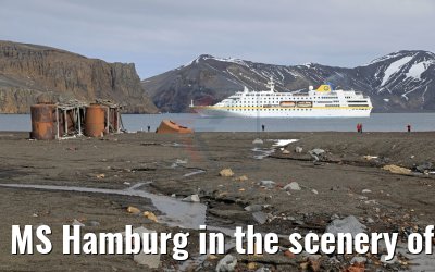 MS Hamburg in the scenery of the Whalers Bay, Antarctica 07.01.2017 MS Hamburg in the scenery of the Whalers Bay, Antarctica 07.01.2017