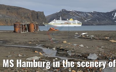 MS Hamburg in the scenery of the Whalers Bay, Antarctica 07.01.2017 MS Hamburg in the scenery of the Whalers Bay, Antarctica 07.01.2017