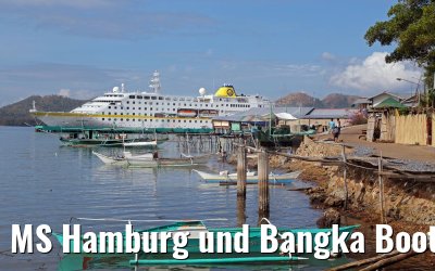 MS Hamburg und Bangka Boote im Fischerdorf bei Coron, Philippinen 15.02.2016 MS Hamburg und Bangka Boote im Fischerdorf bei Coron, Philippinen 15.02.2016