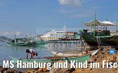 MS Hamburg und Kind im Fischerdorf bei Coron, Philippinen 15.02.2016 MS Hamburg und Kind im Fischerdorf bei Coron, Philippinen 15.02.2016