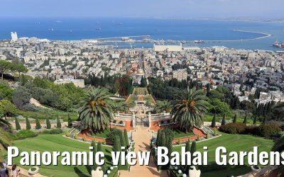 Panoramic view Bahai Gardens upper terrace, Haifa Israel Panoramic view Bahai Gardens upper terrace, Haifa Israel
