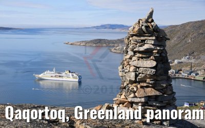 Qaqortoq, Greenland panoramic view and MS Hamburg Qaqortoq, Greenland panoramic view and MS Hamburg