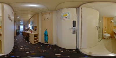 360-Grad Panoramabild Bad Kabine 5500 2-Bett aussen mit Balkon MS Artania Orion-Deck