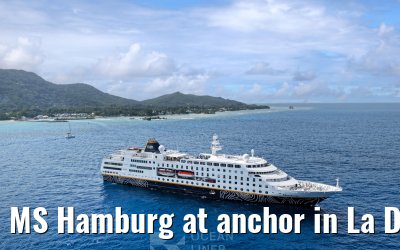 MS Hamburg at anchor in La Digue, Seychelles 24.02.2026
