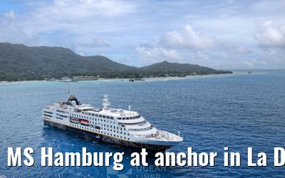 MS Hamburg at anchor in La Digue, Seychelles 24.02.2026