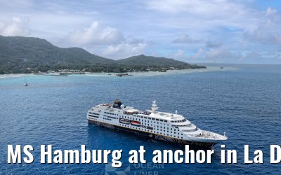 MS Hamburg at anchor in La Digue, Seychelles 24.02.2026