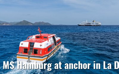 MS Hamburg at anchor in La Digue, Seychelles 24.02.2026