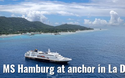 MS Hamburg at anchor in La Digue, Seychelles 24.02.2026