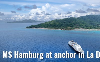 MS Hamburg at anchor in La Digue, Seychelles 24.02.2026