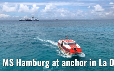 MS Hamburg at anchor in La Digue, Seychelles 24.02.2026