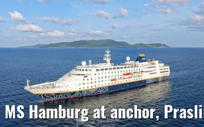 MS Hamburg at anchor, Praslin 23.02.2026