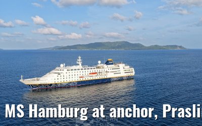 MS Hamburg at anchor, Praslin 23.02.2026
