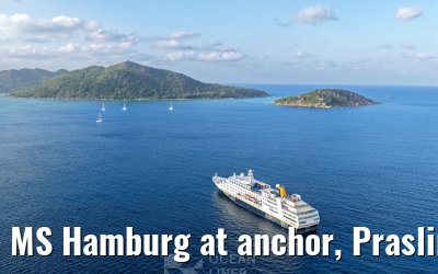 MS Hamburg at anchor, Praslin 23.02.2026