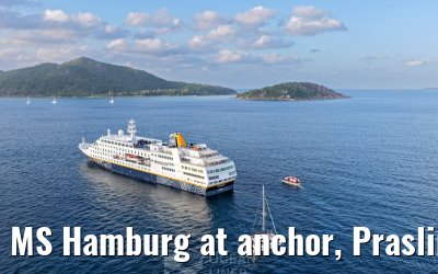 MS Hamburg at anchor, Praslin 23.02.2026