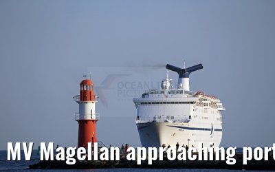 MV Magellan approaching port of Warnemünde, 19.08.2015