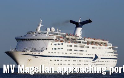 MV Magellan approaching port of Warnemünde, 19.08.2015