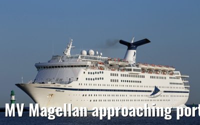MV Magellan approaching port of Warnemünde, 19.08.2015