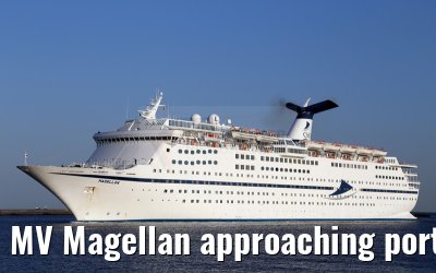 MV Magellan approaching port of Warnemünde, 19.08.2015