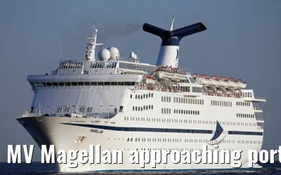 MV Magellan approaching port of Warnemünde, 19.08.2015