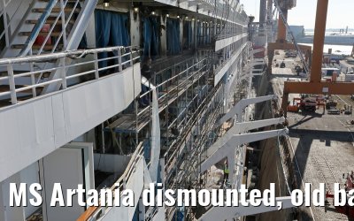 MS Artania dismounted, old balconies port side