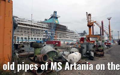 old pipes of MS Artania on the shipyard 08.10.2014 