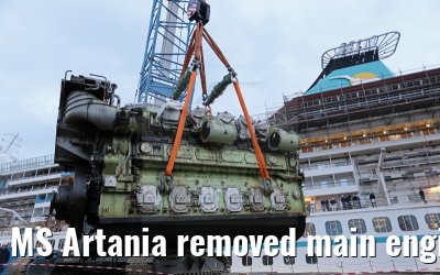 MS Artania removed main engine number 1 on 08.10.2014 