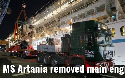 MS Artania removed main engine number 1 on 08.10.2014 