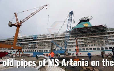 old pipes of MS Artania on the shipyard 08.10.2014