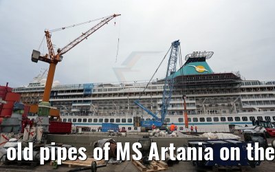 old pipes of MS Artania on the shipyard