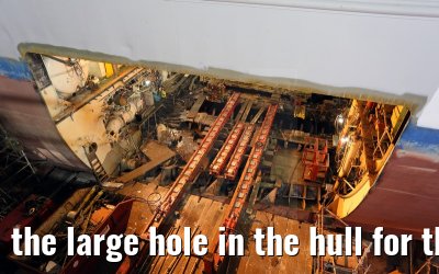 the large hole in the hull for the main engines