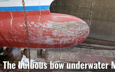 The bulbous bow underwater MS Artania